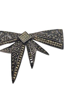 Early Judith Jack Sterling Silver 925 Marcasite Art Deco Style Bow Pin Brooch